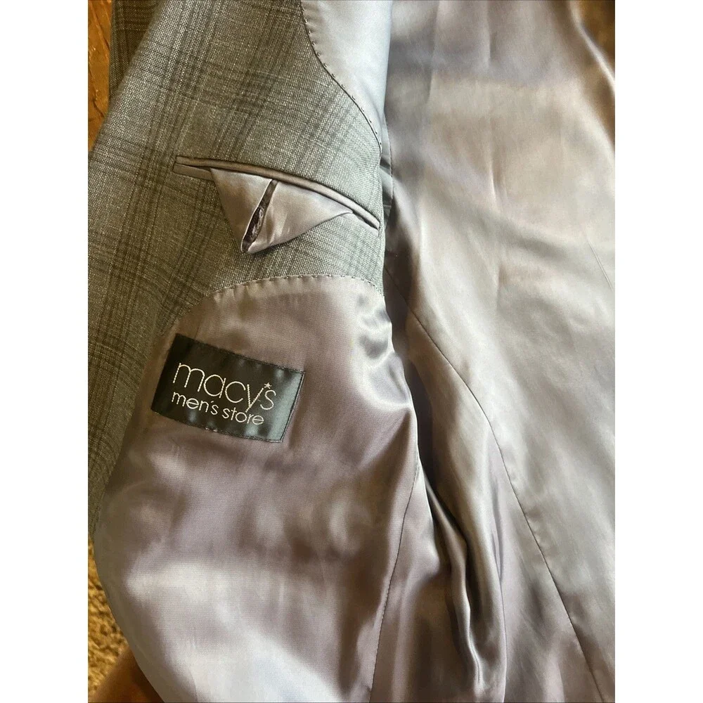 Lauren Ralph Lauren Sport Coat Blazer Men’s 44R Grey Plaid 2 Button Macys